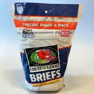 Vintage 1996 Mens Mens Fruit of the Loom Briefs White 6 Pk Size XL 42-44 NEW